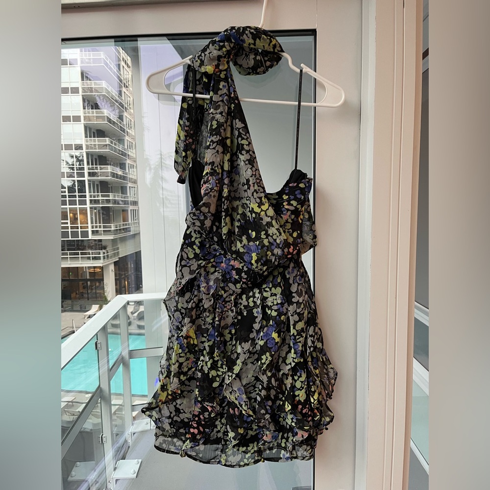 Chiffon One-Shoulder Floral Mini Dress